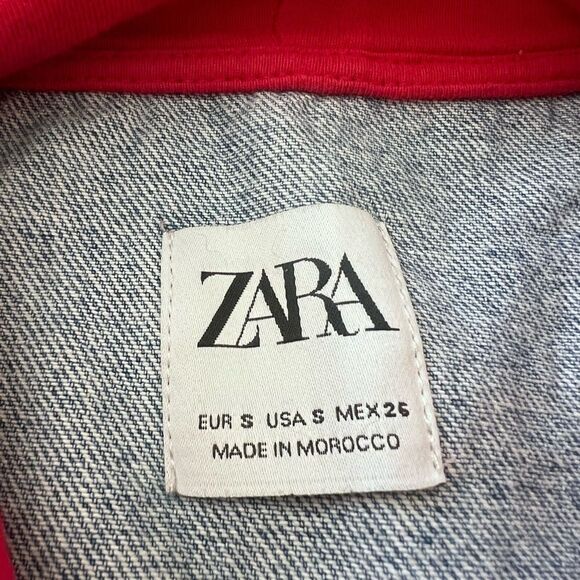 Zara Unique Hooded Sweatshirt w/ Denim Jean Jacket Back Oversized Small - Picture 6 of 6
